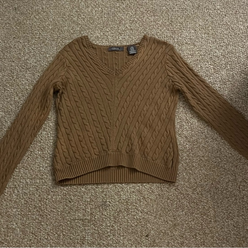 Ann Taylor V-Neck Cable Knit Sweater - Brown